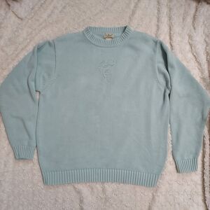 L.L. Bean Light Blue Sweater Embroidered Trout Fisherman Coastal Grandpacore